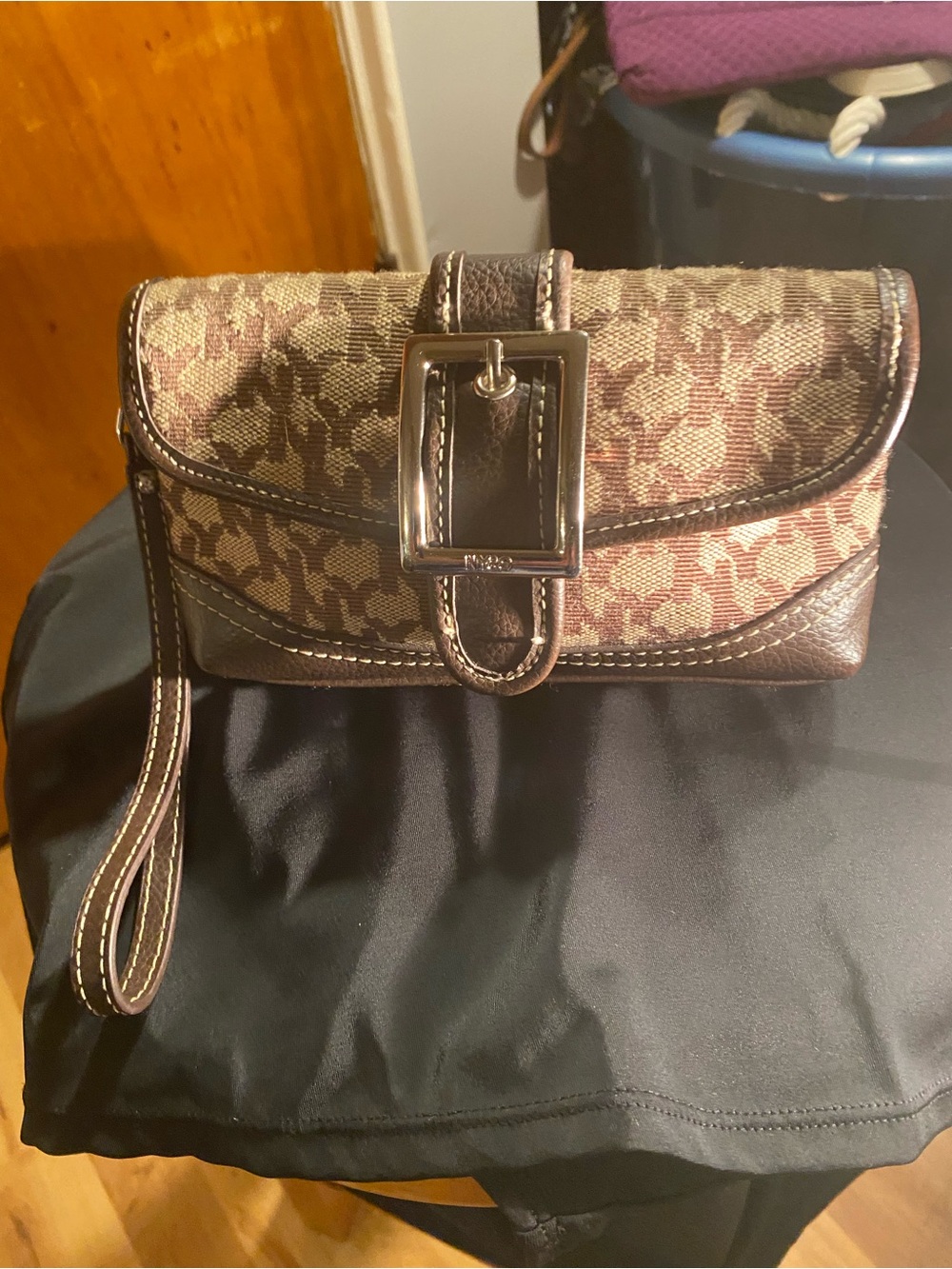 New York & Company Brown Patterned Wristlet Clutch with Buckle